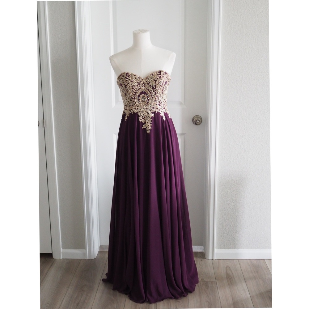 Fiesta Fashion Purple Gold Embroidered Strapless Gown Royalcore Small Good